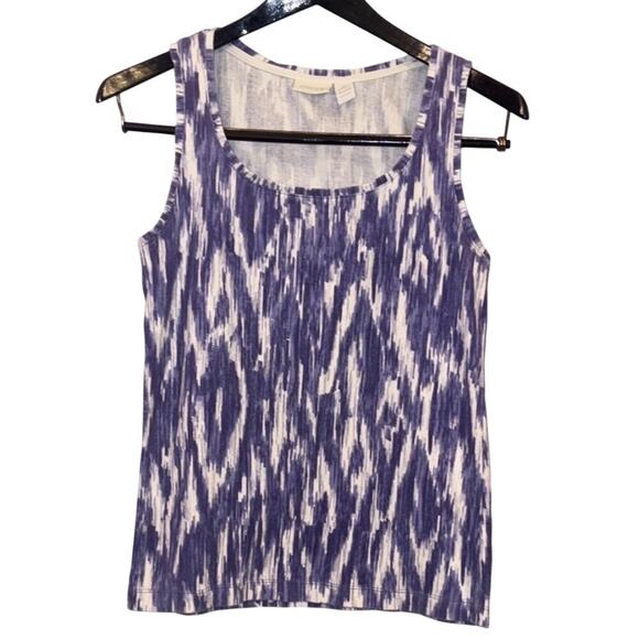 Chicos Blue and White Patterned Sleeveless Top Size 2 - Picture 1 of 6